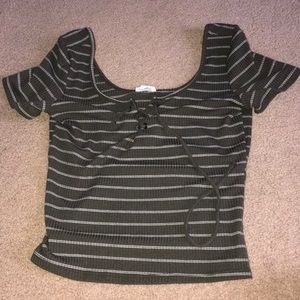 GARAGE tie up green tight shirt with white size XS